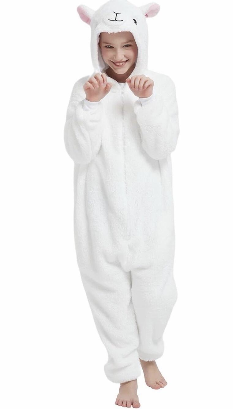 Kids Sheep Animal Costume One Piece Pajamas Zip Up White Girls 6/7